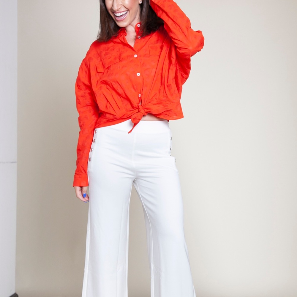 Tie front circle 70s blouse